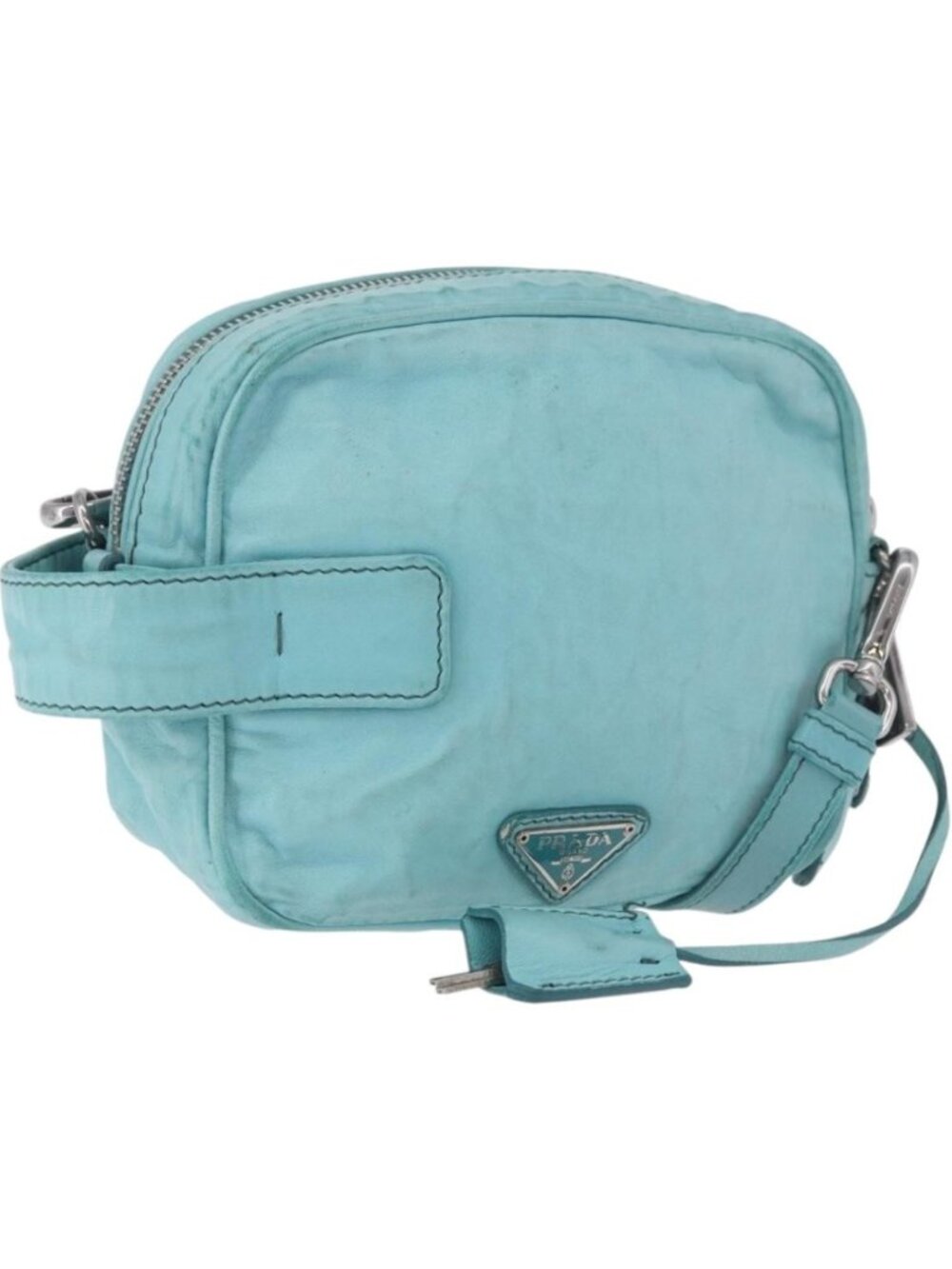 PRADA Shoulder Bag Leather Light Blue Silver